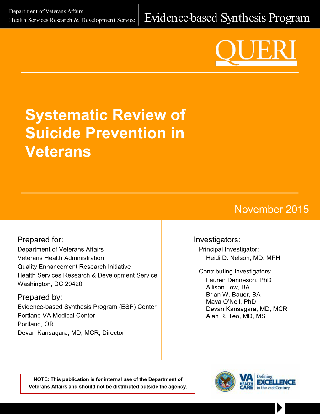 Systematic Review of Suicide Prevention in Veterans