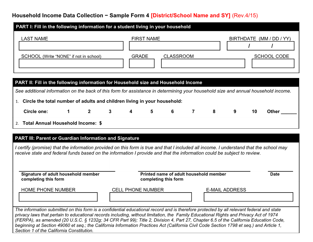 Household Income Data Collection Sample Form 4 - Local Control Funding Formula (CA Dept