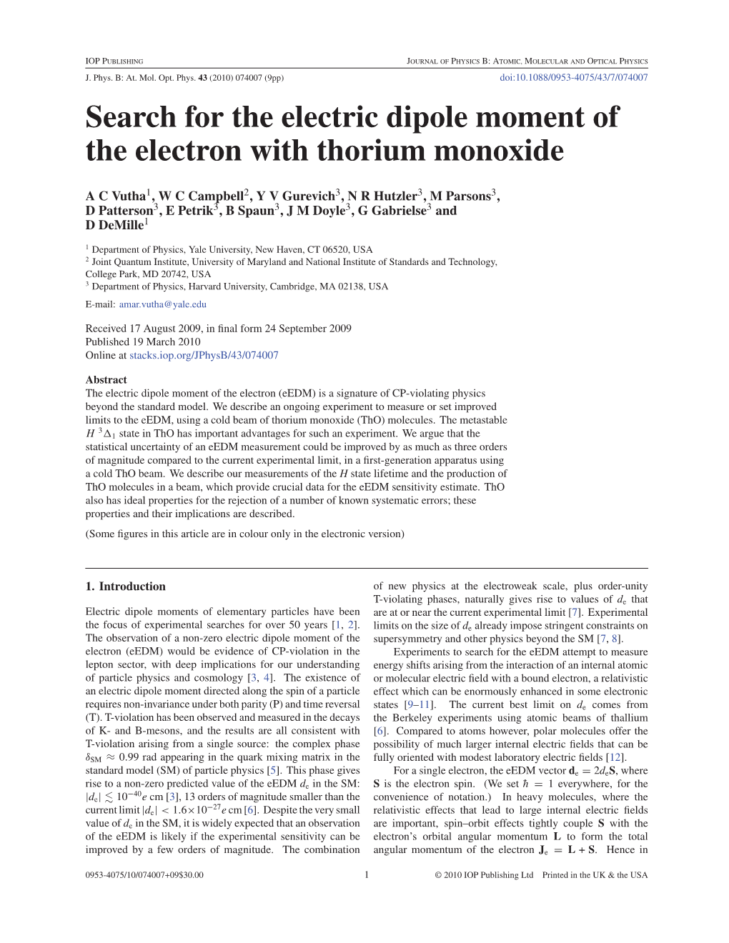 Search for the Electric Dipole Moment of the Electron with Thorium Monoxide