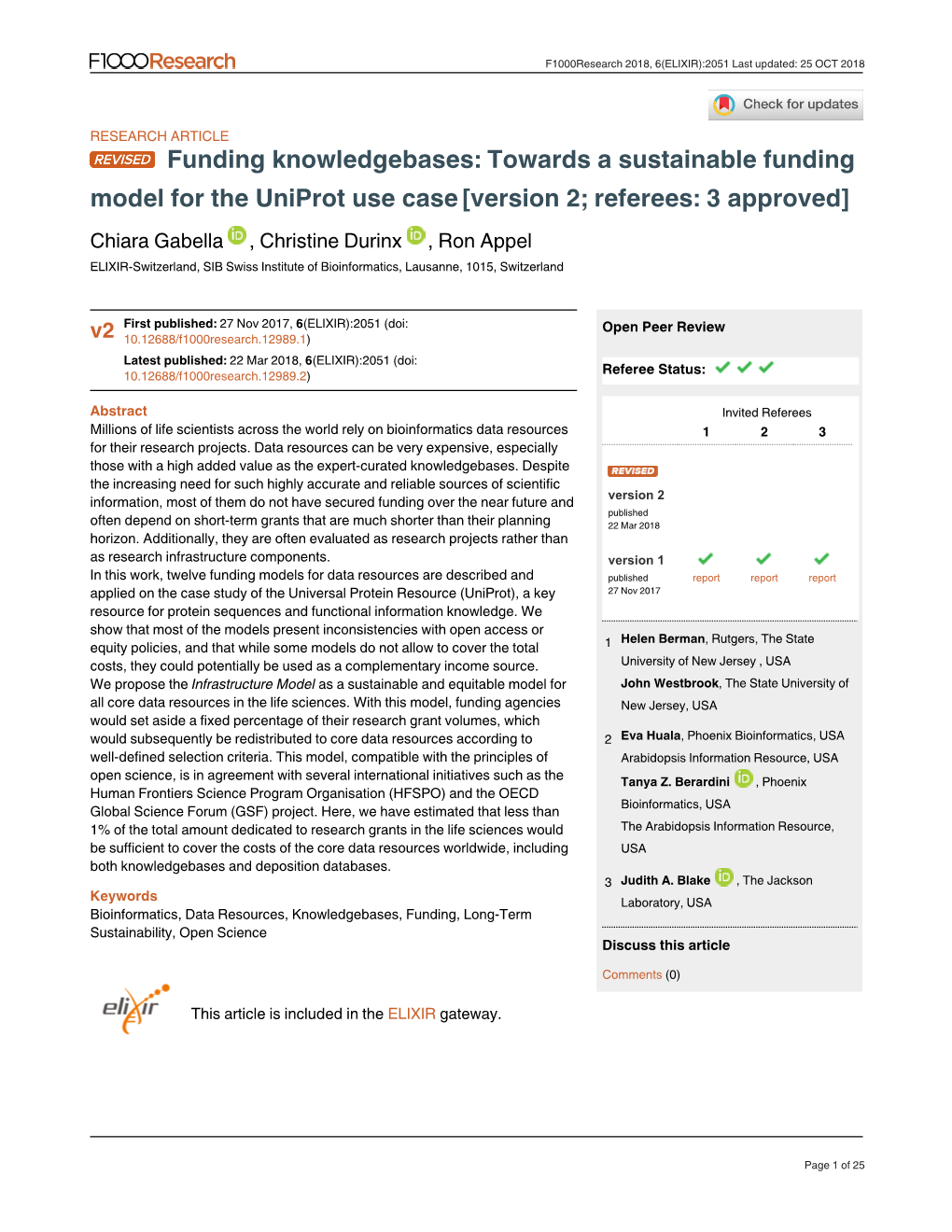 Towards a Sustainable Funding Model for the Uniprot Use Case[Version 2