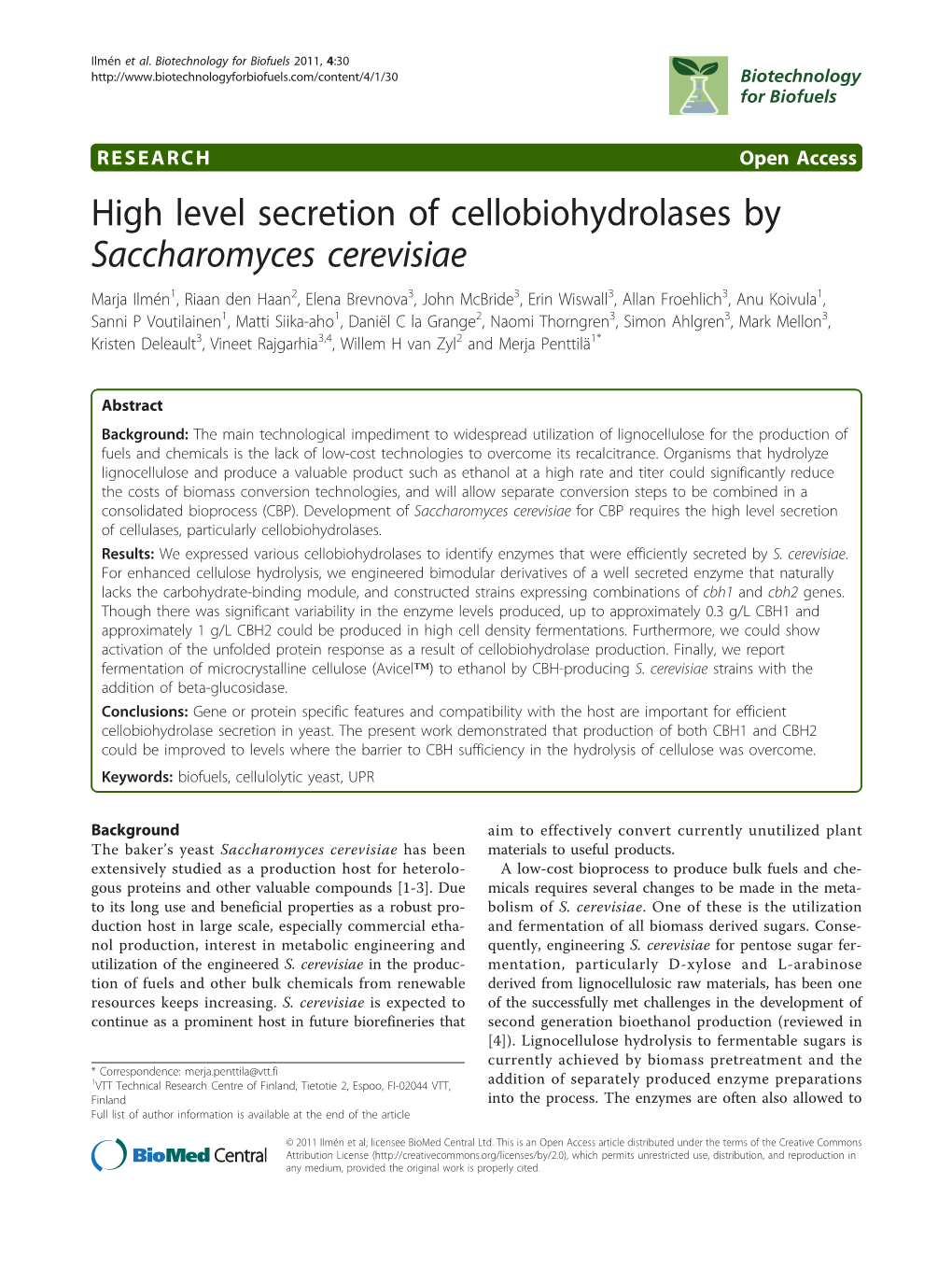 High Level Secretion of Cellobiohydrolases by Saccharomyces