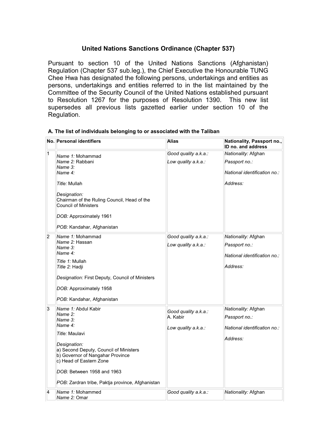 United Nations Sanctions Ordinance (Chapter 537)