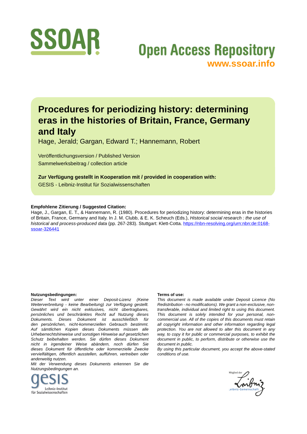 Procedures for Periodizing History: Determining