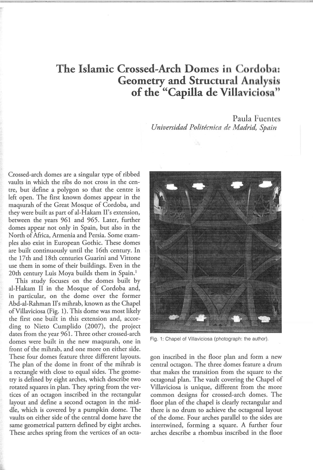 The Islamic Crossed-Arch Domes in Col Doba: Geometry and Structural Analysis of the 