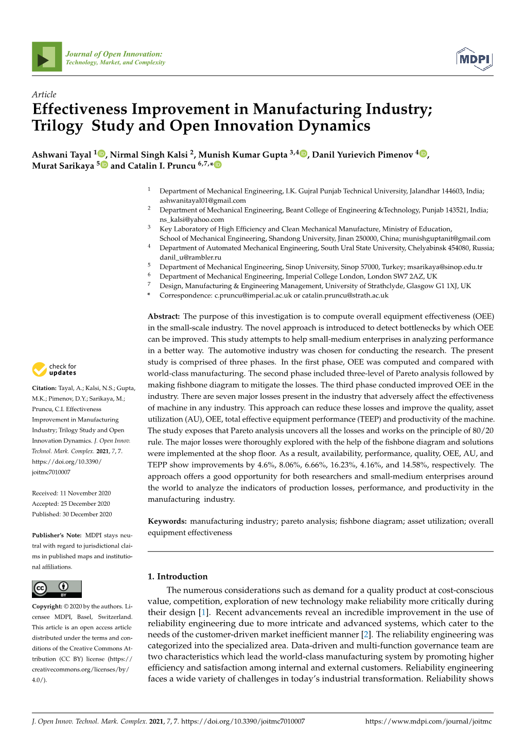 Effectiveness Improvement in Manufacturing Industry; Trilogy Study and Open Innovation Dynamics