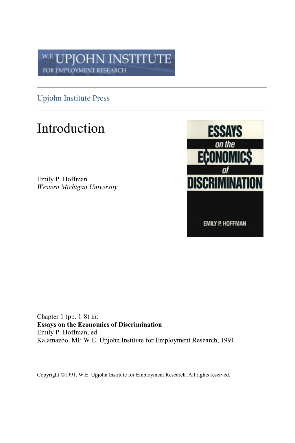 Essays on the Economics of Discrimination Emily P