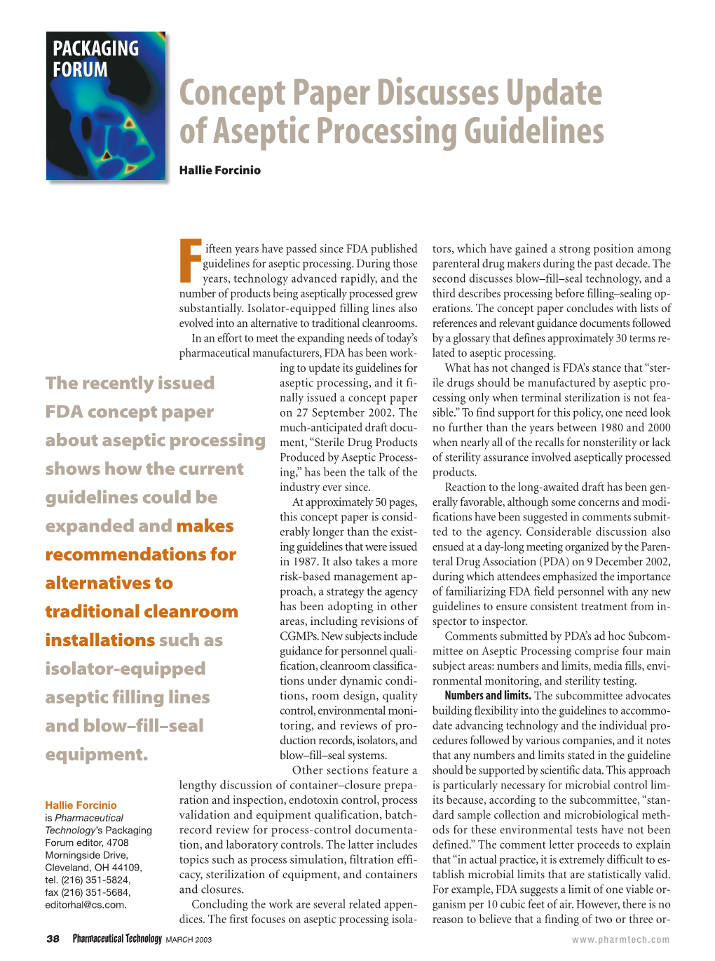 Concept Paper Discusses Update of Aseptic Processing Guidelines