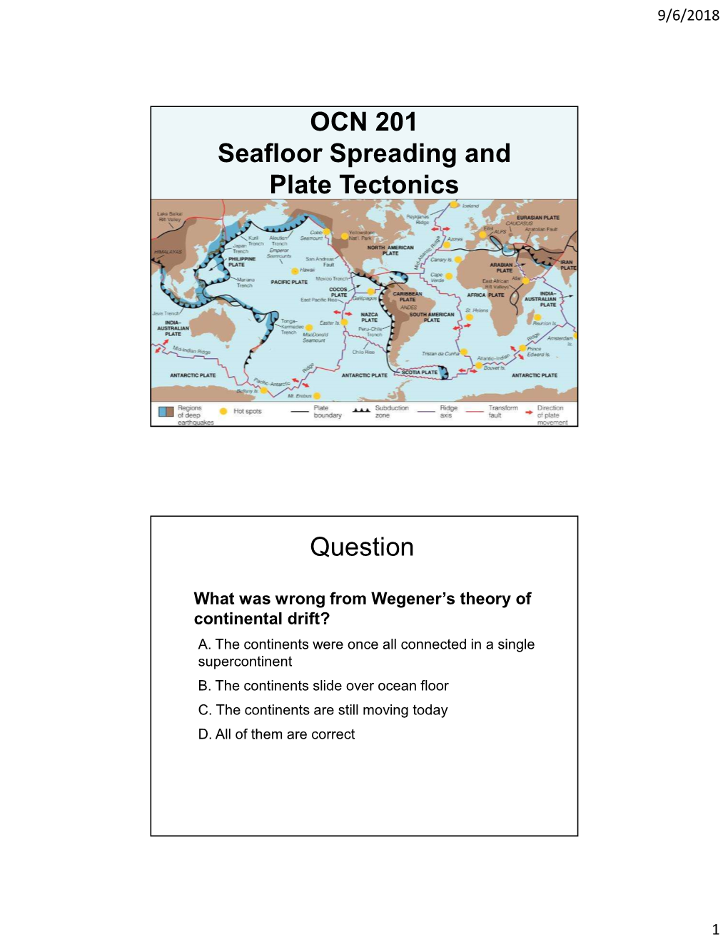 OCN 201 Seafloor Spreading and Plate Tectonics Question