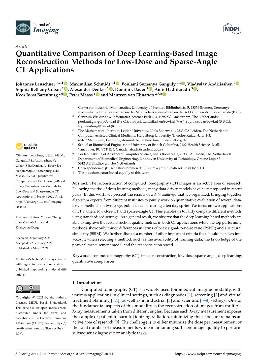 Quantitative Comparison of Deep Learning-Based Image Reconstruction Methods for Low-Dose and Sparse-Angle CT Applications