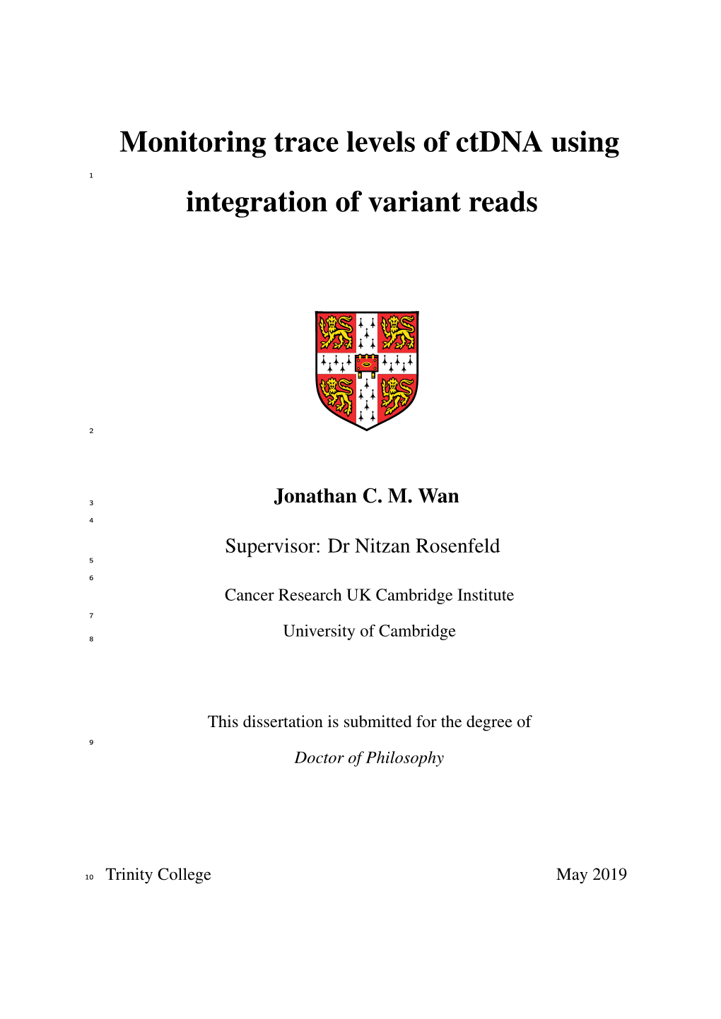 Monitoring Trace Levels of Ctdna Using Integration of Variant Reads