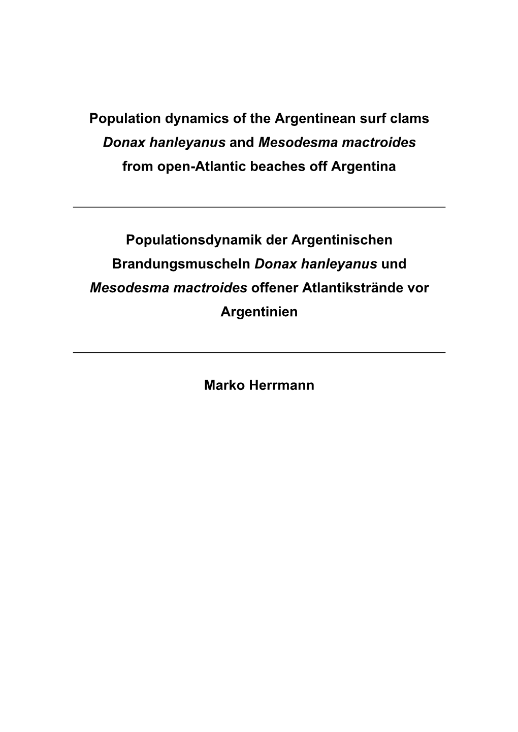 Population Dynamics of the Argentinean Surf Clams Donax Hanleyanus and Mesodesma Mactroides from Open-Atlantic Beaches Off Argentina