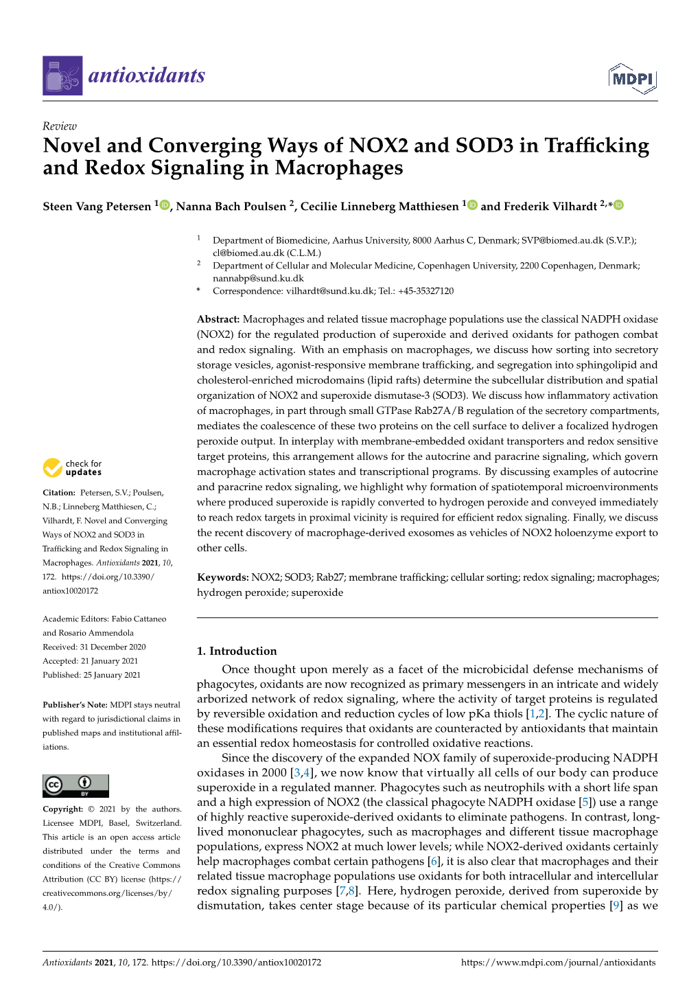 Novel and Converging Ways of NOX2 and SOD3 in Trafficking and Redox