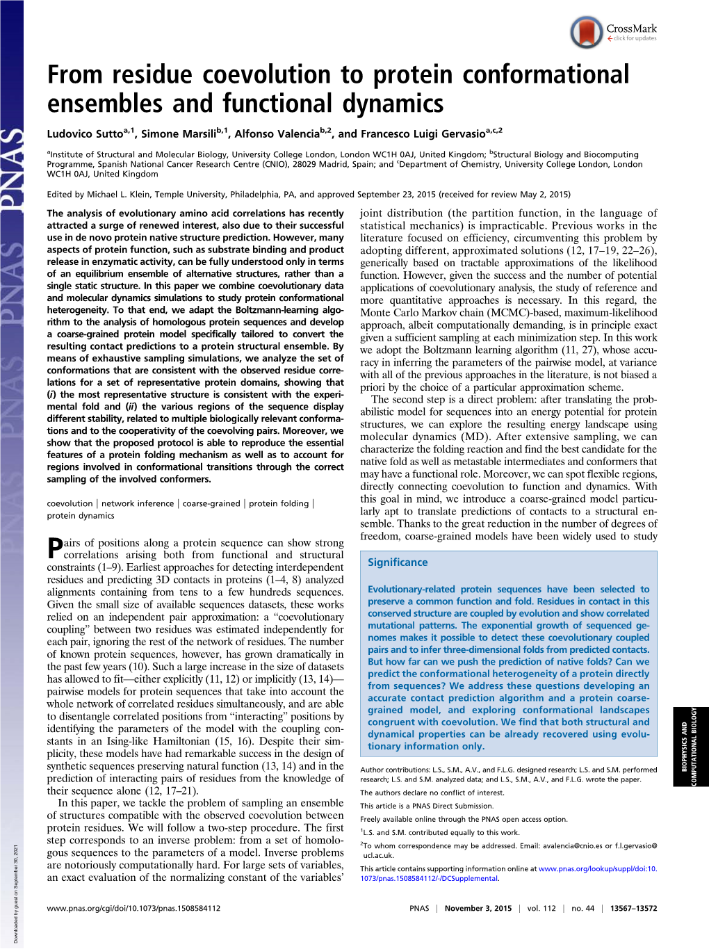 From Residue Coevolution to Protein Conformational Ensembles and Functional Dynamics