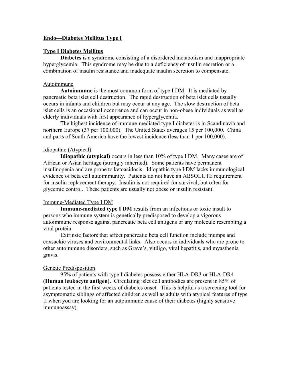 Endo Diabetes Mellitus Type I