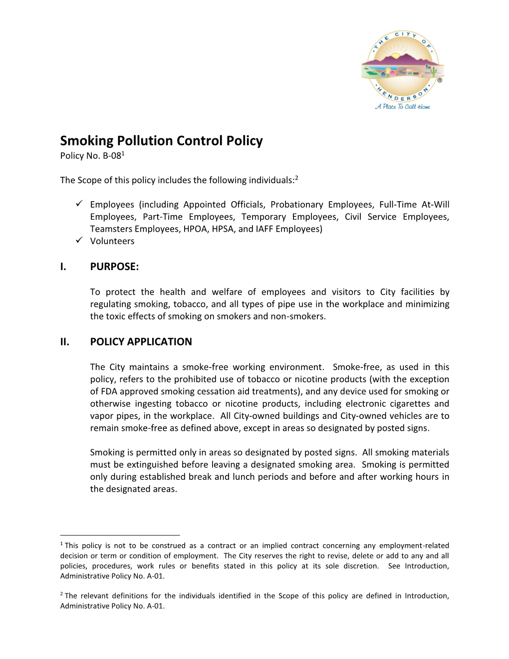 Smoking Pollution Control Policy Policy No