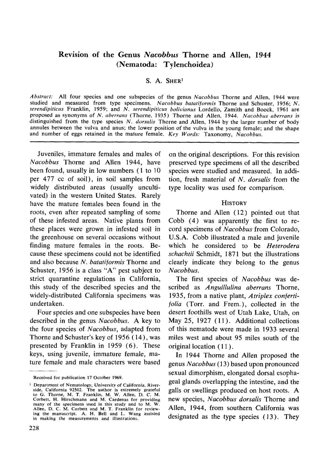 Revision of the Genus Nacobbus Thorne and Allen, 1944 (Nematoda: Tylenchoidea)