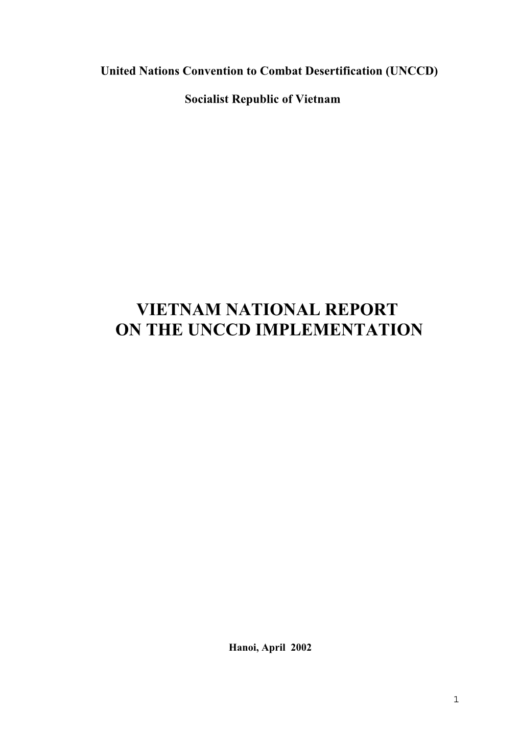 Vietnam National Report on the Unccd Implementation