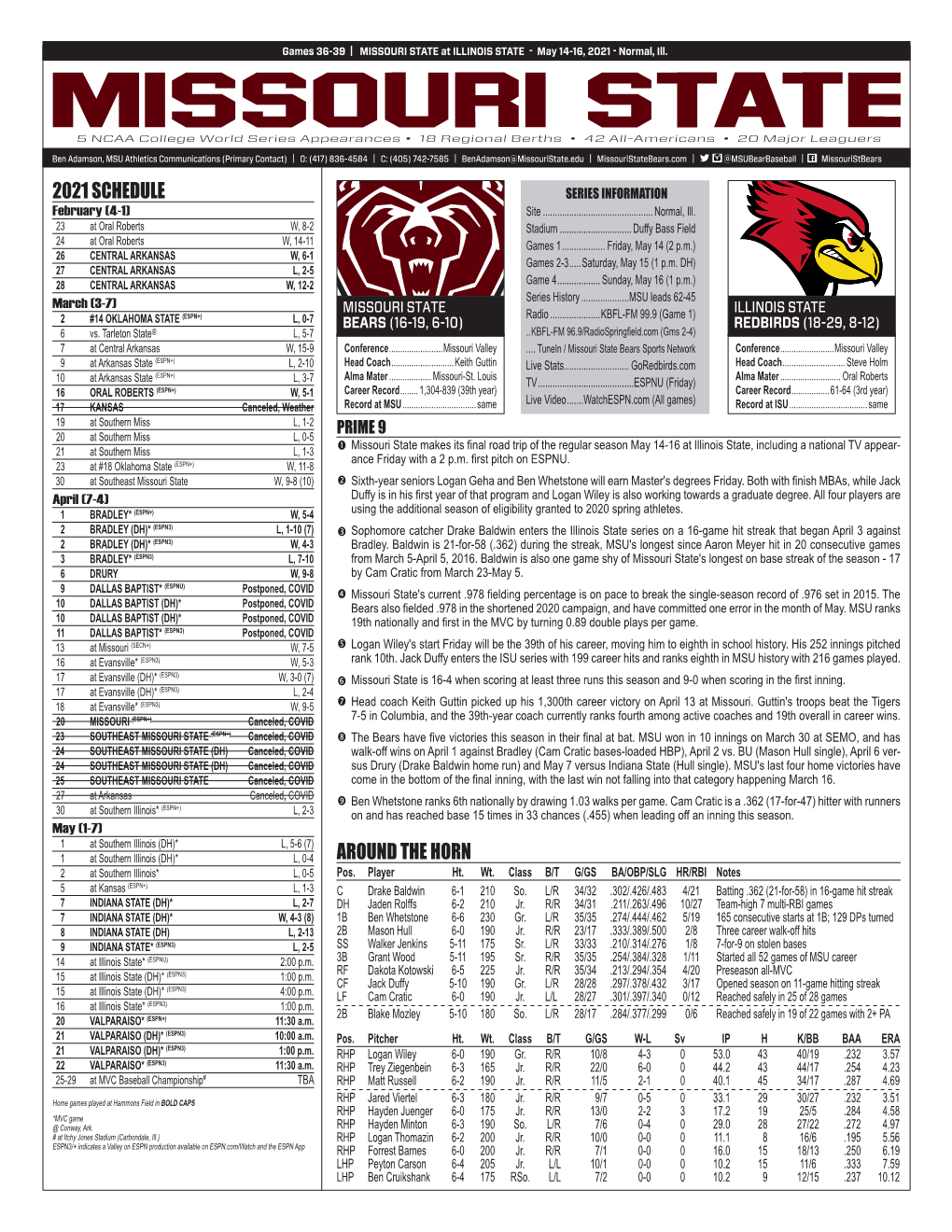 MISSOURI STATE at ILLINOIS STATE - May 14-16, 2021STATE - Normal, Ill