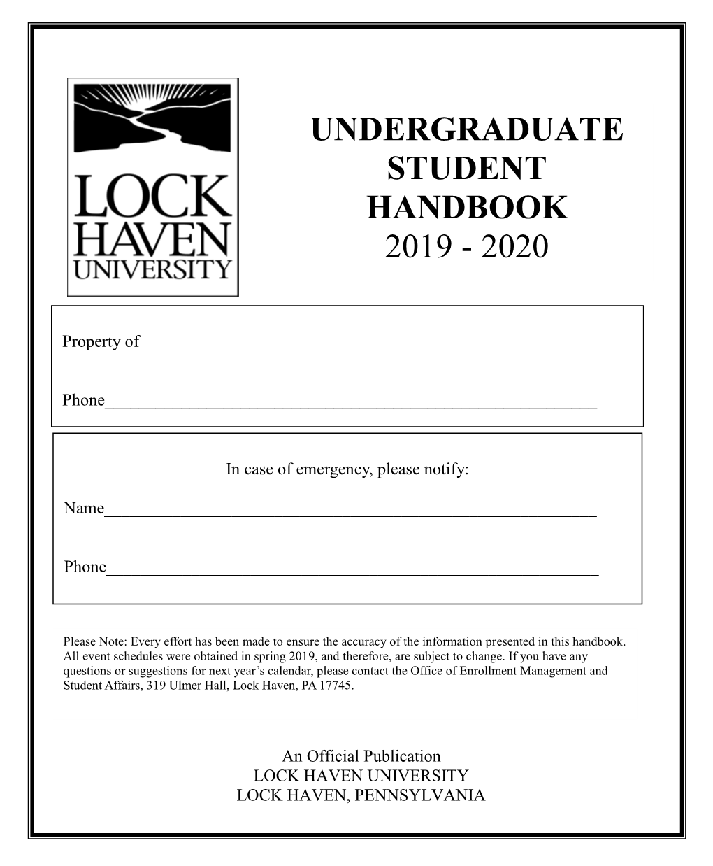 Undergraduate Student Handbook 2019