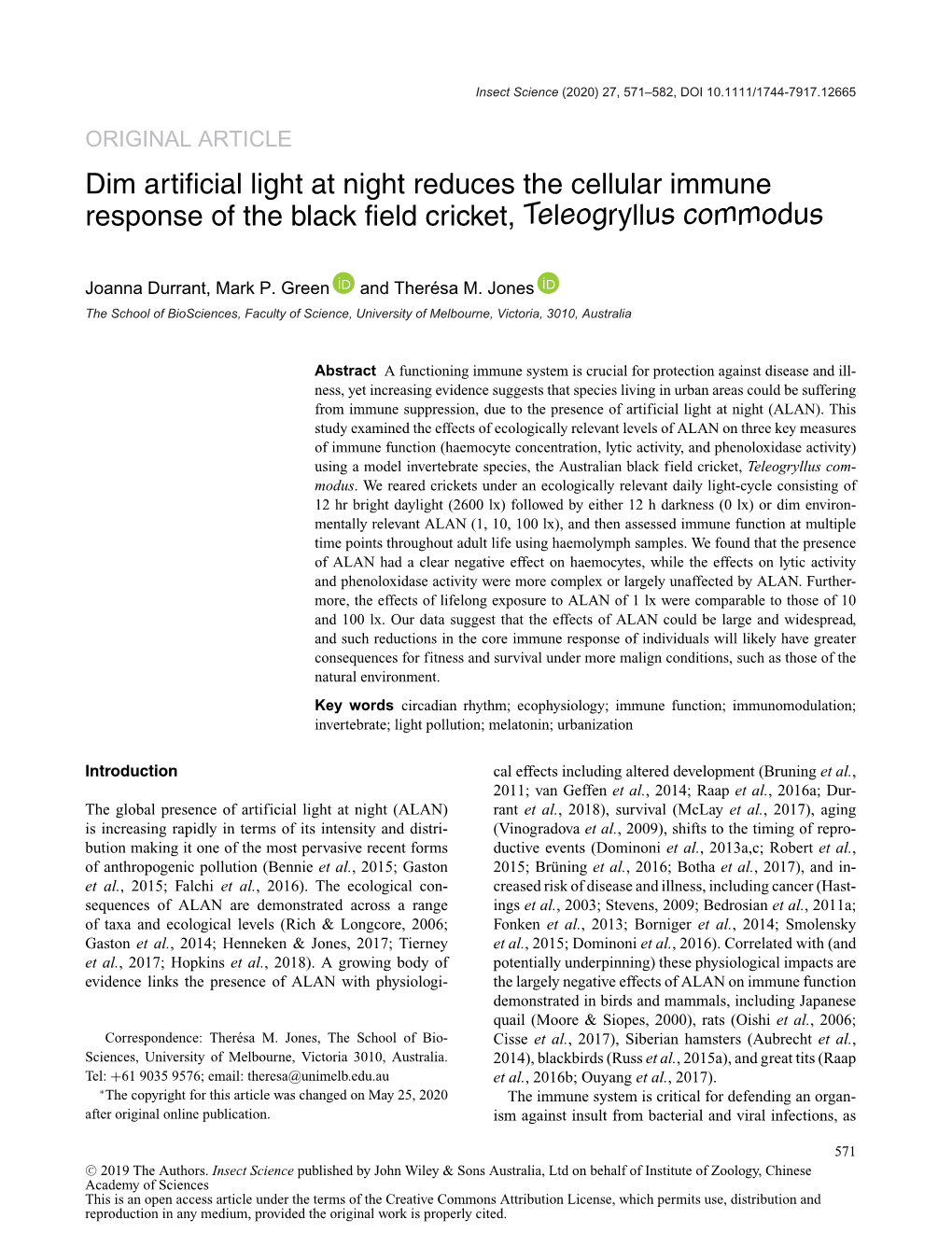 Dim Artificial Light at Night Reduces the Cellular Immune Response of The