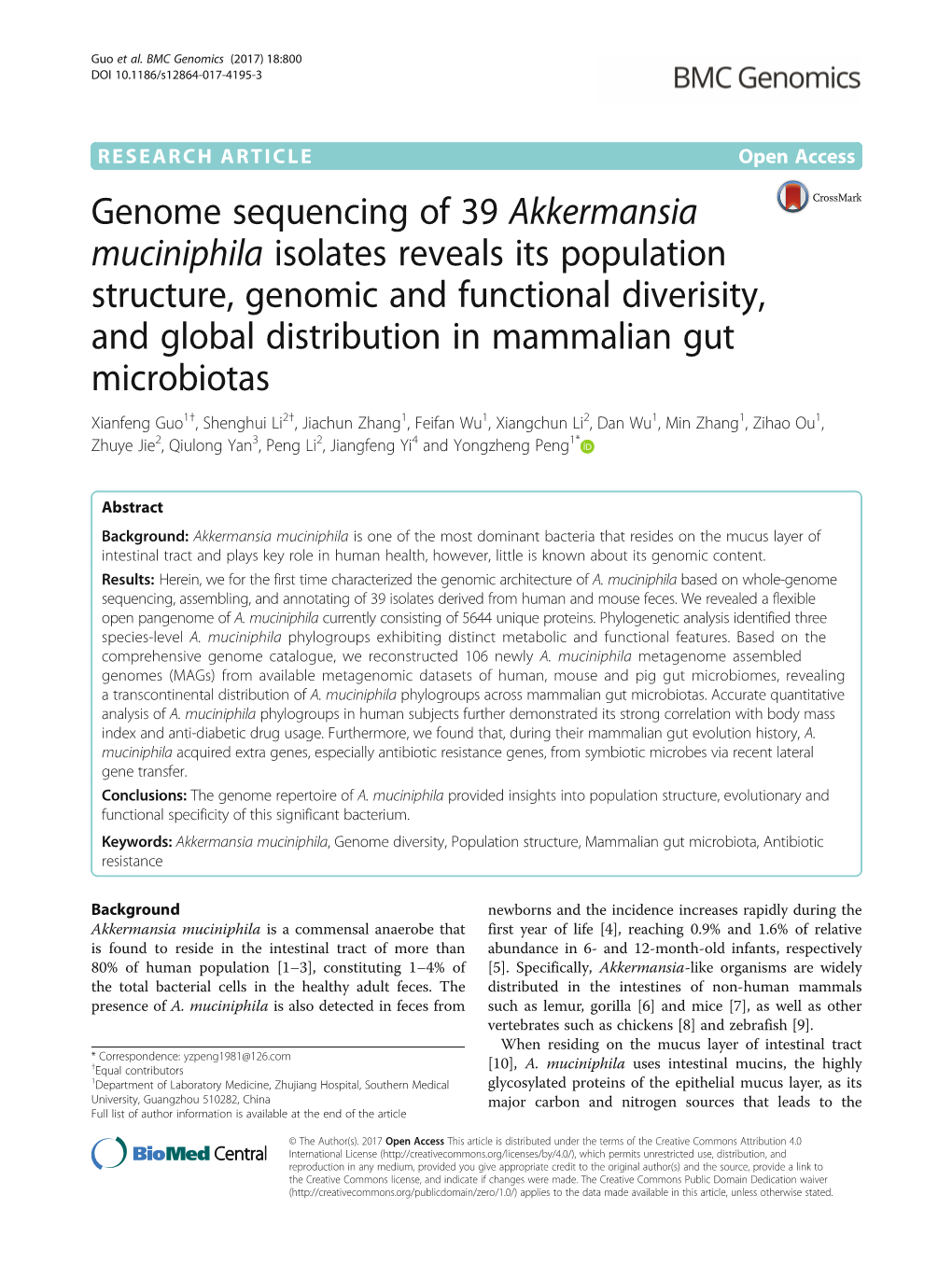 Genome Sequencing of 39 Akkermansia Muciniphila Isolates Reveals Its Population Structure, Genomic and Functional Diverisity, An