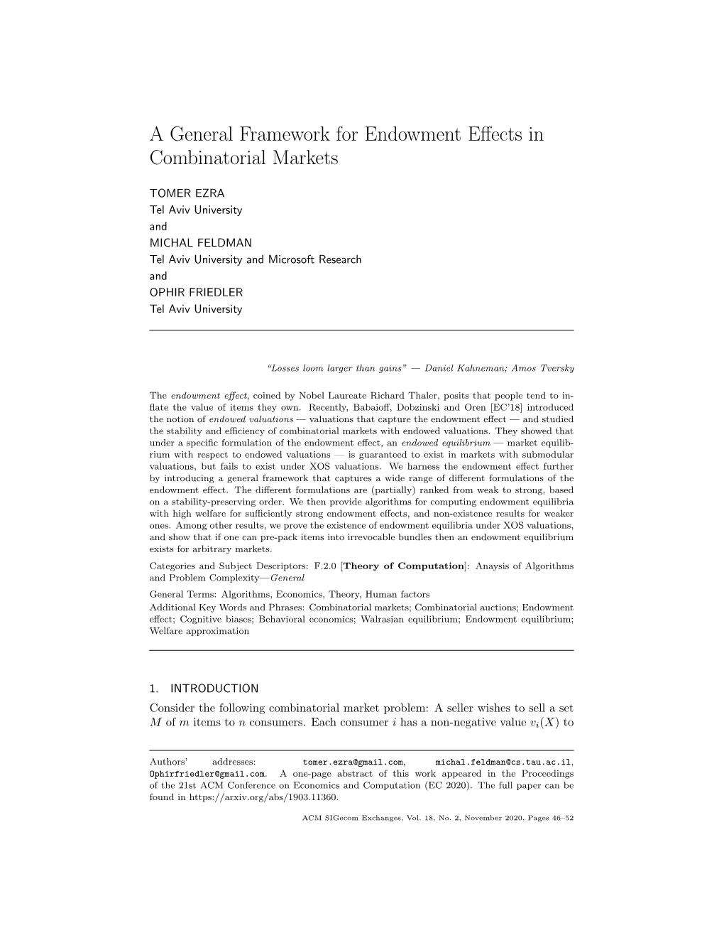 A General Framework for Endowment Effects In