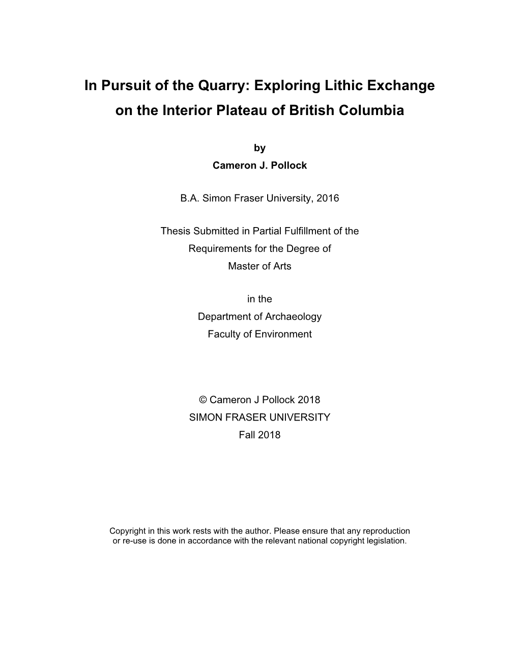 Exploring Lithic Exchange on the Interior Plateau of British Columbia