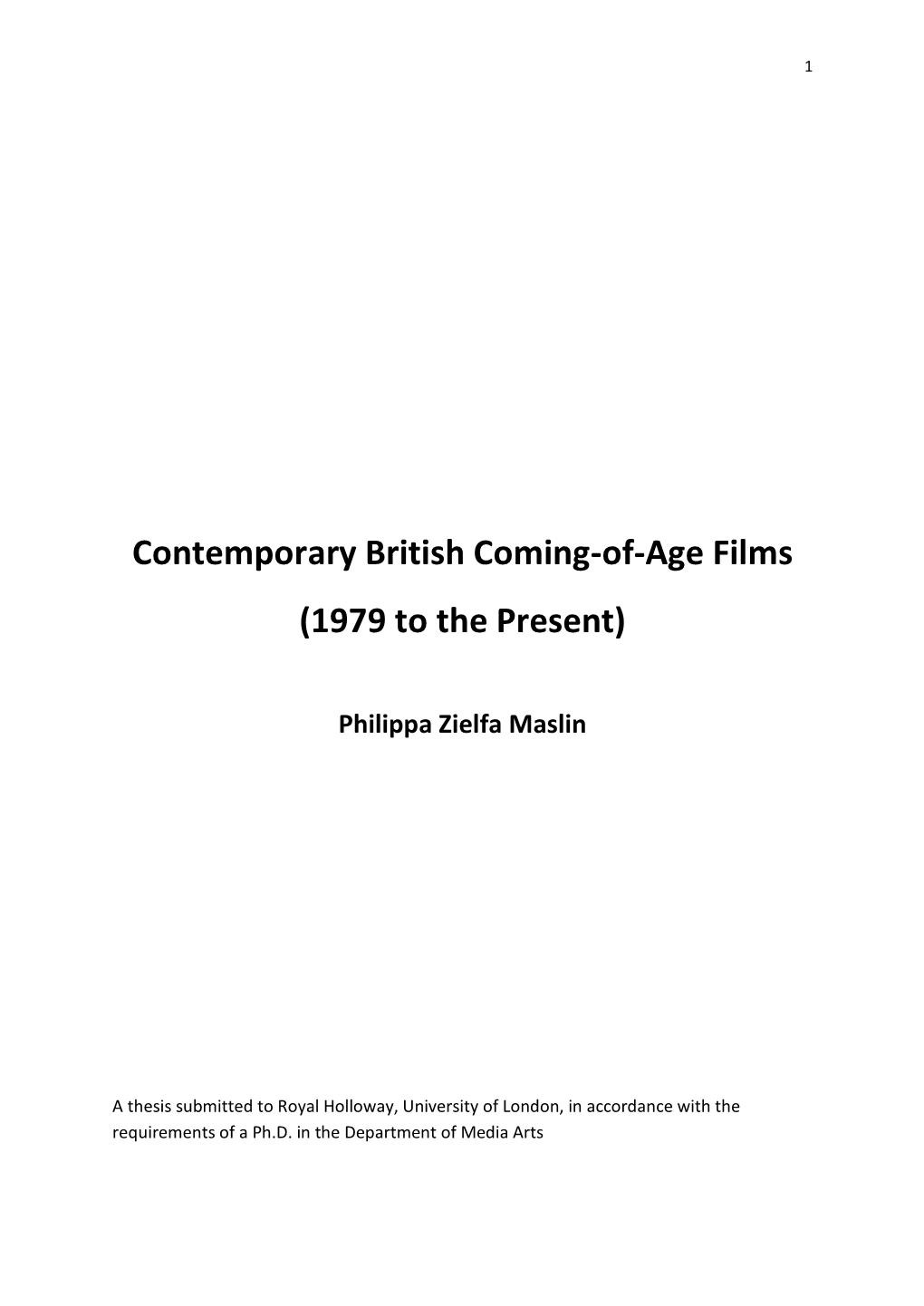 Contemporary British Coming-Of-Age Films (1979 to the Present)