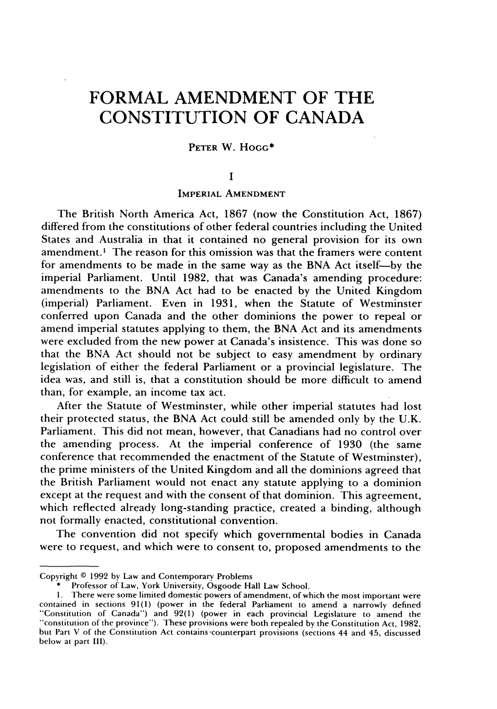 Formal Amendment of the Constitution of Canada