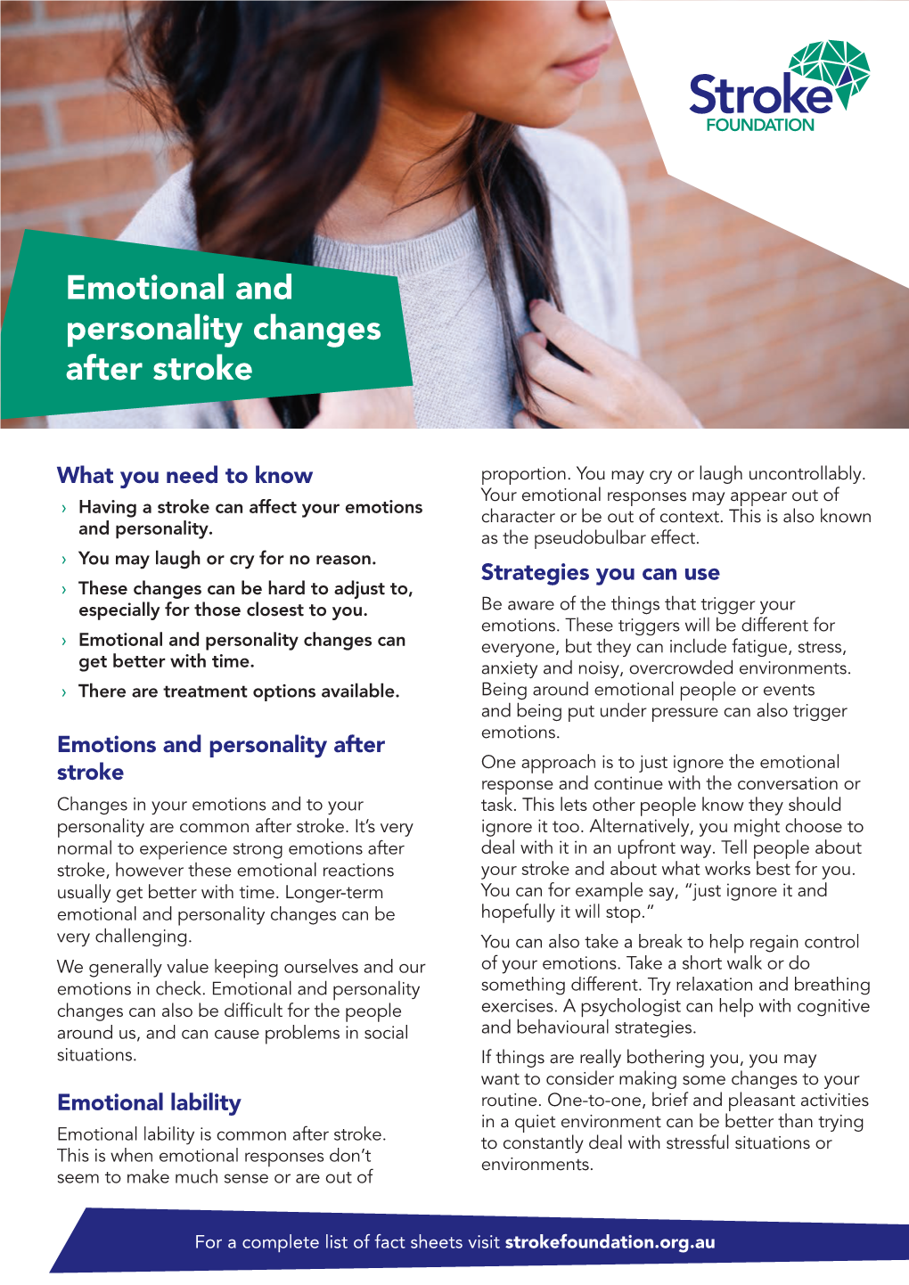 Emotional and Personality Changes After Stroke Fact Sheet
