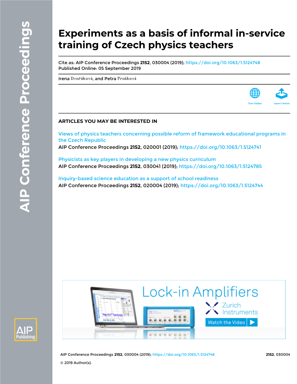 Experiments As a Basis of Informal In-Service Training of Czech Physics Teachers