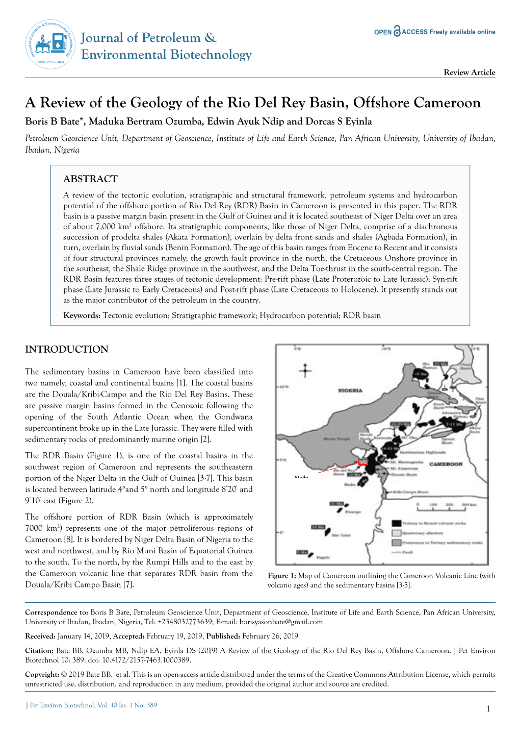 A Review of the Geology of the Rio Del Rey Basin, Offshore Cameroon