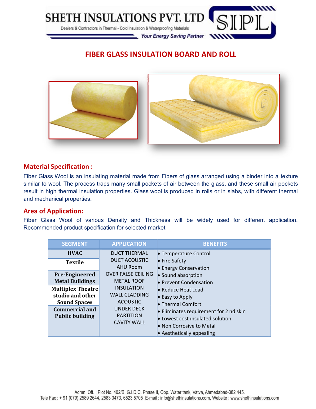 Fiber Glass Insulation Board and Roll