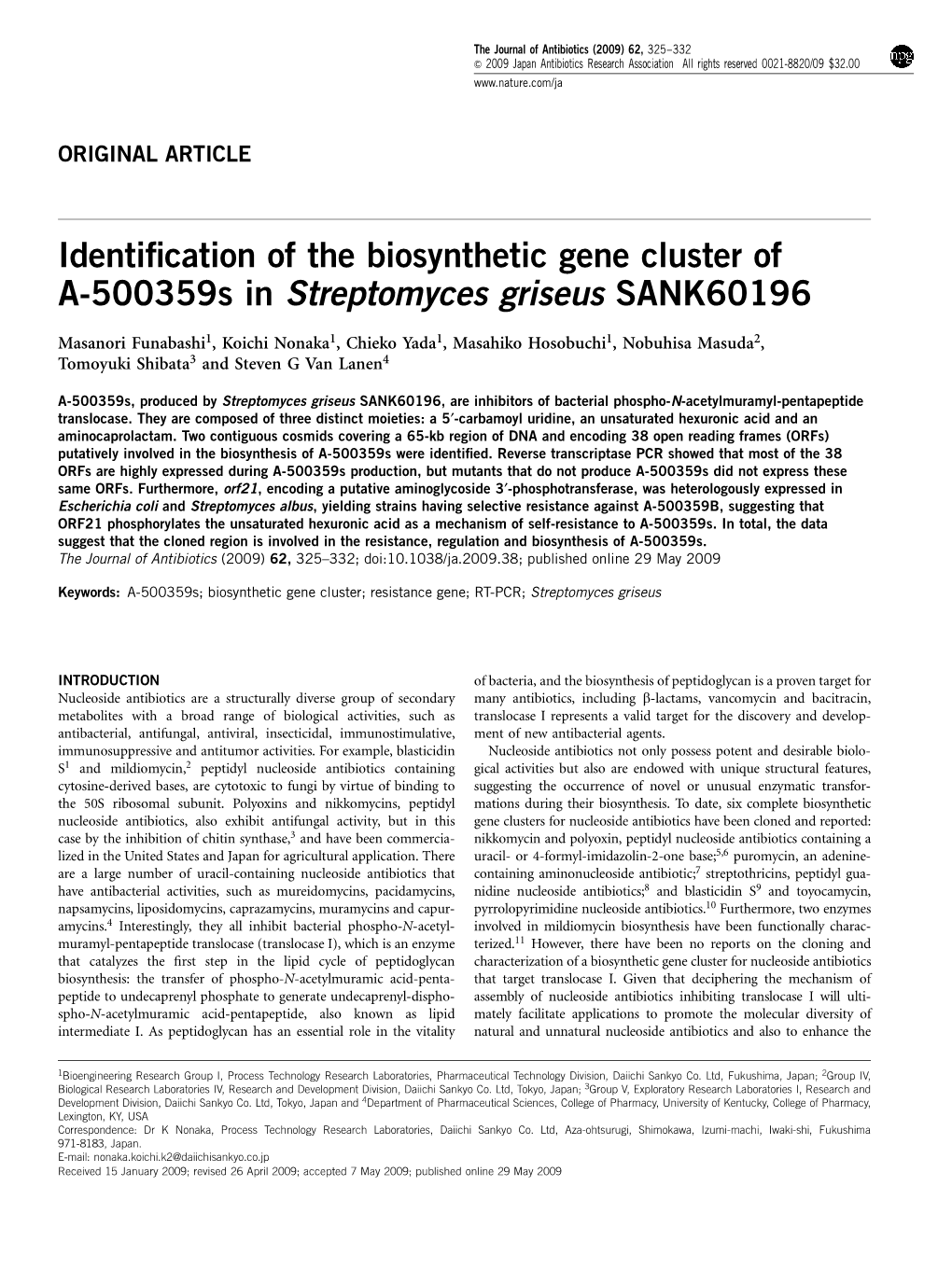 Identification of the Biosynthetic Gene Cluster of A-500359S In