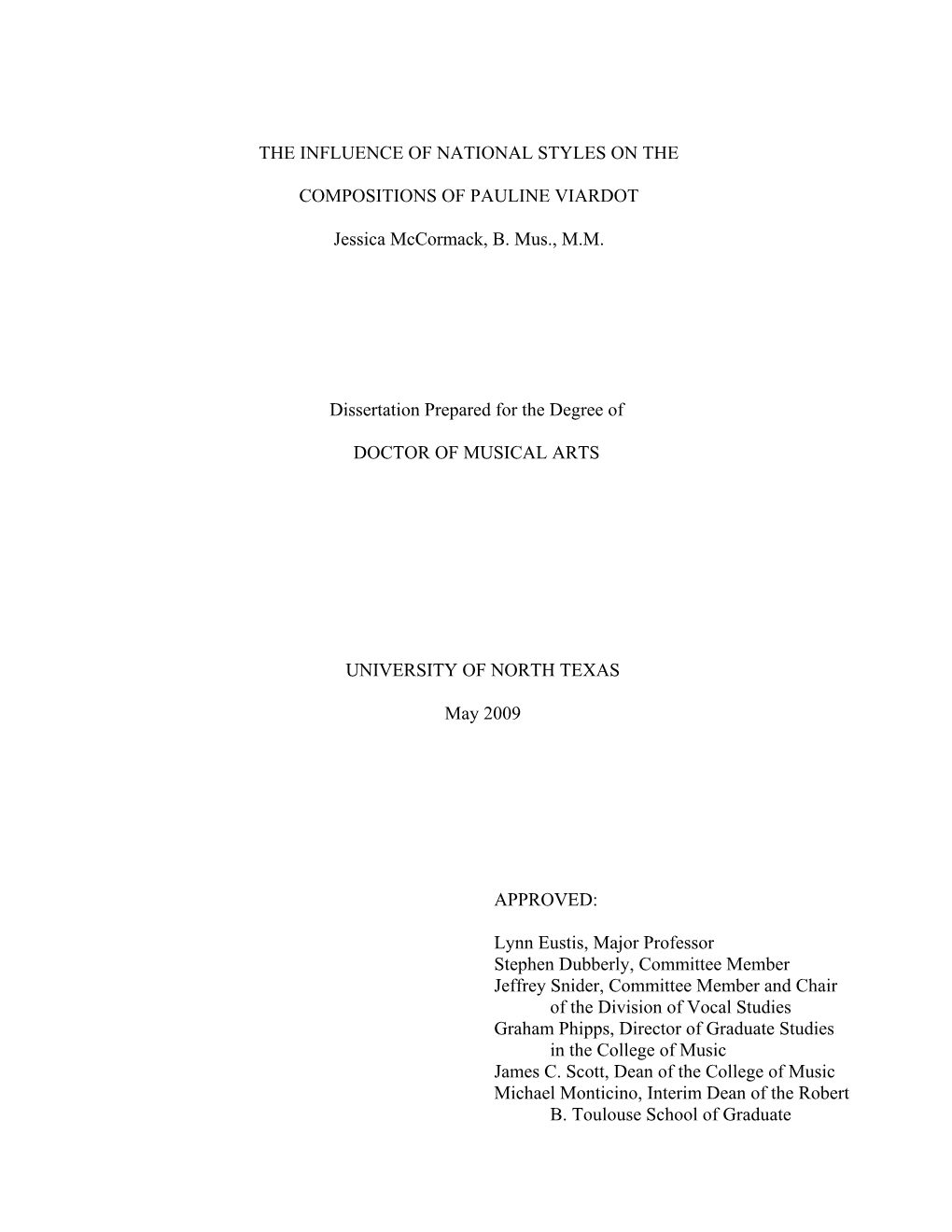 The Influence of National Styles on the Compositions of Pauline Viardot