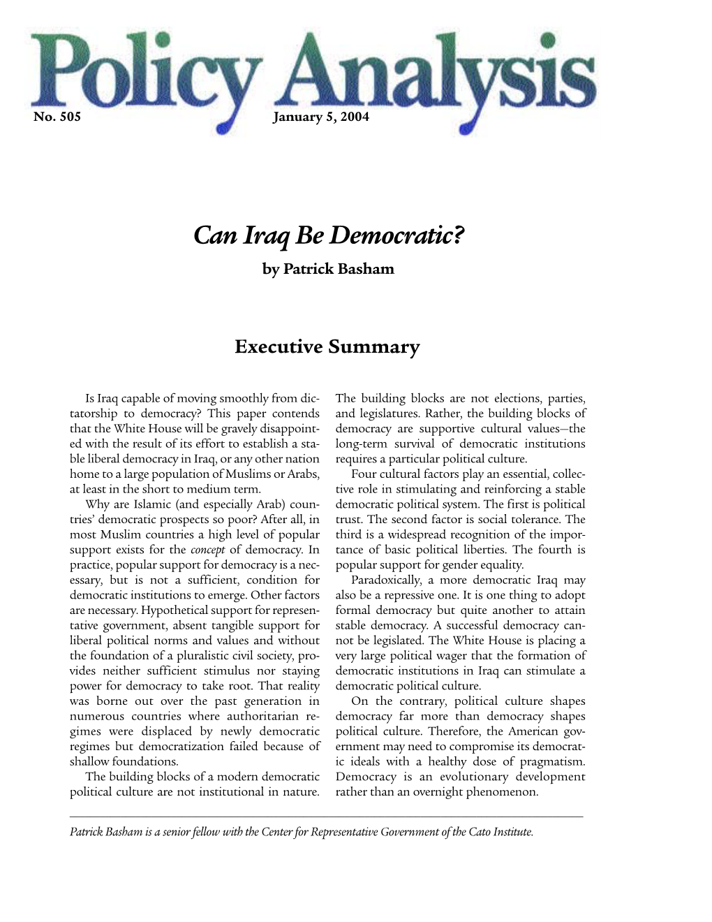 Can Iraq Be Democratic? by Patrick Basham