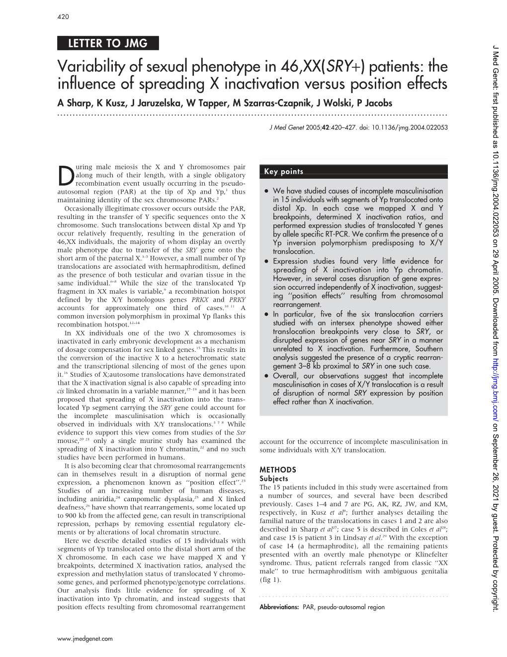 Variability of Sexual Phenotype in 46,XX(SRY+) Patients: the Influence of Spreading X Inactivation Versus Position Effects