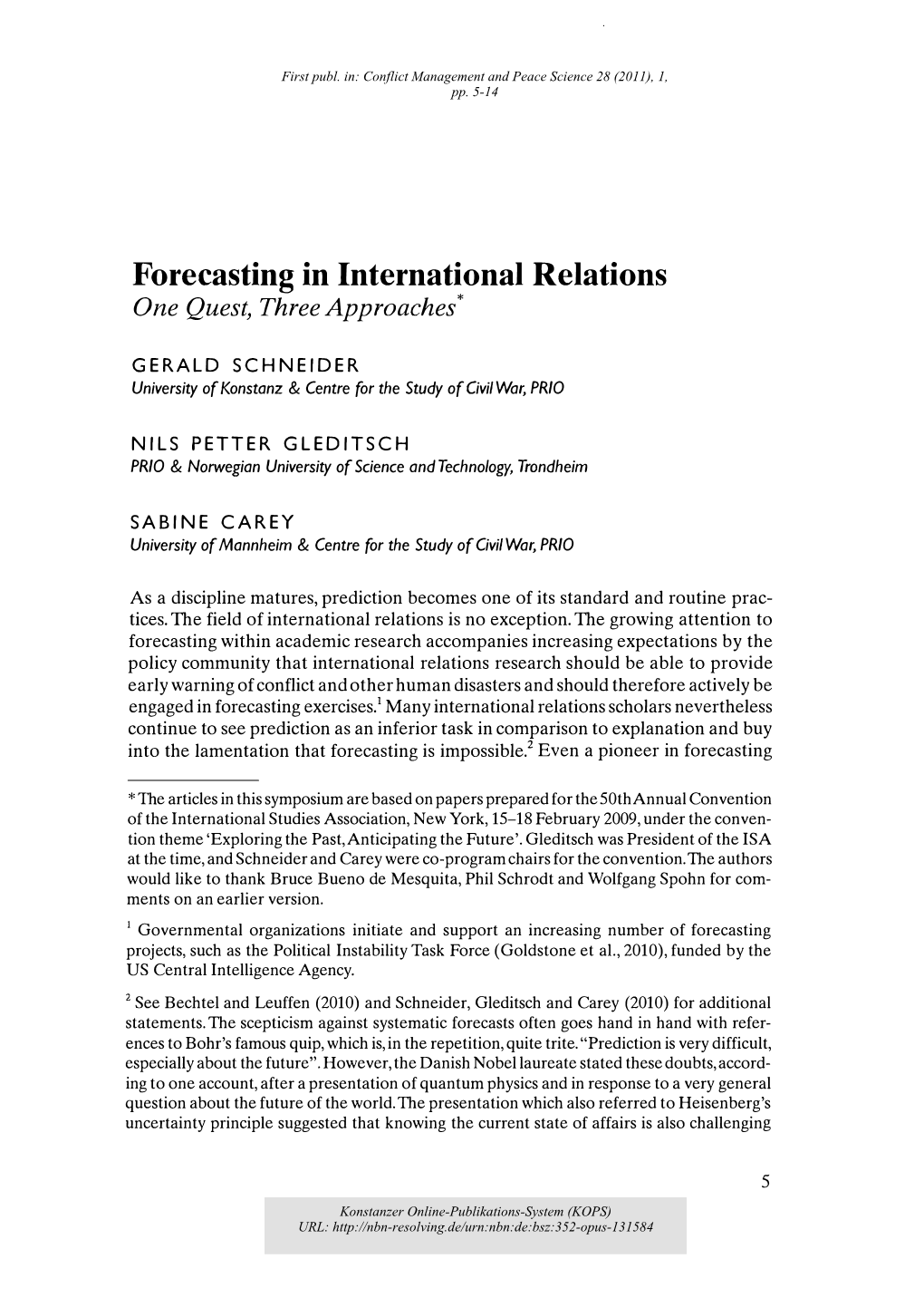 Forecasting in International Relations