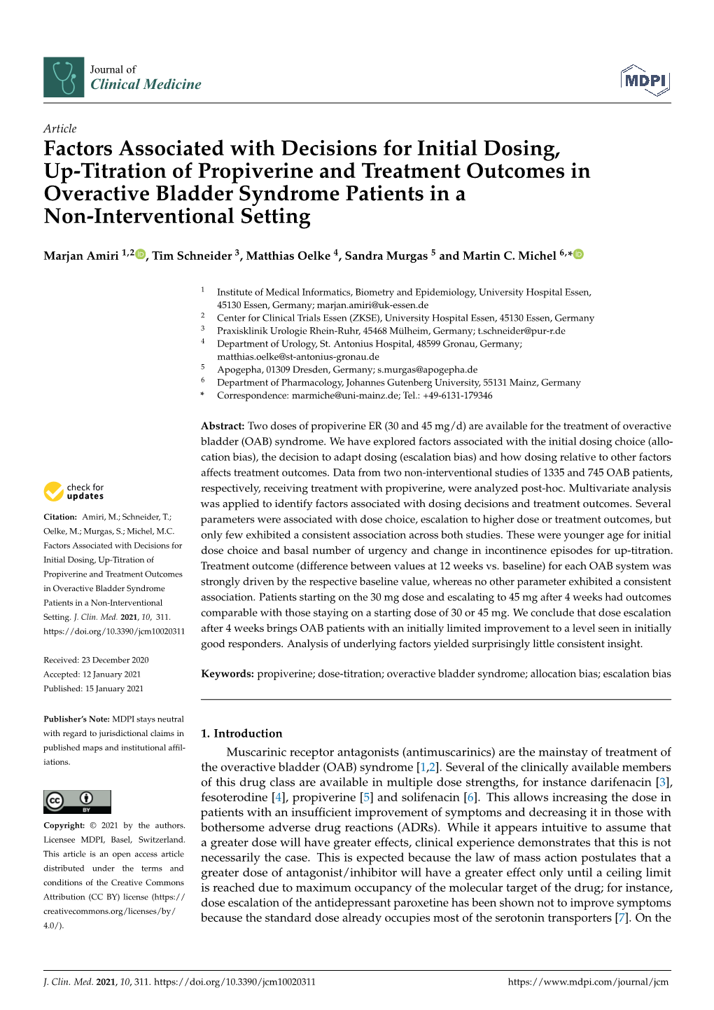 Factors Associated with Decisions for Initial Dosing, Up-Titration of Propiverine and Treatment Outcomes in Overactive Bladder S