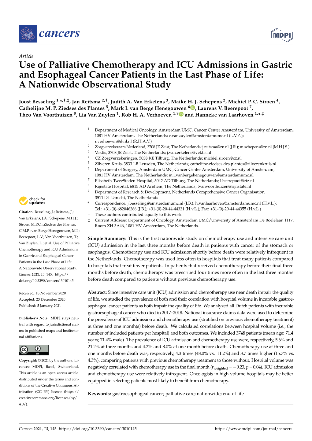 Use of Palliative Chemotherapy and ICU Admissions in Gastric and Esophageal Cancer Patients in the Last Phase of Life: a Nationwide Observational Study
