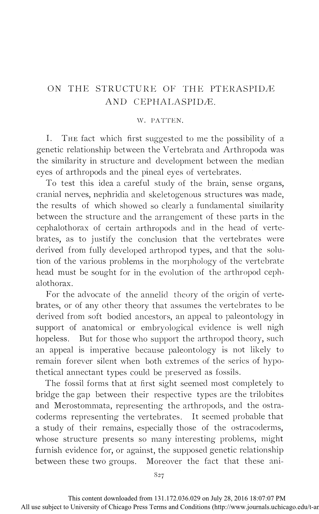 On the Structure of the Pteraspidæ and Cephalaspidæ