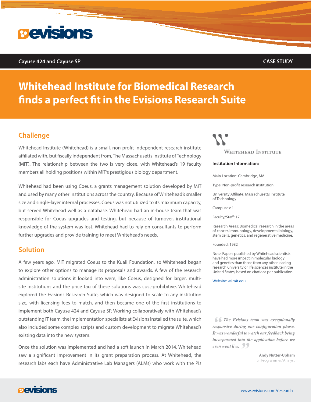 Whitehead Institute for Biomedical Research Finds a Perfect Fit in the Evisions Research Suite