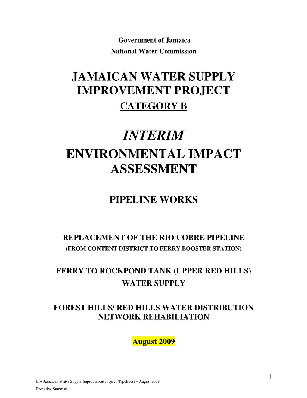 Jamaican Water Supply Improvement Project Category B