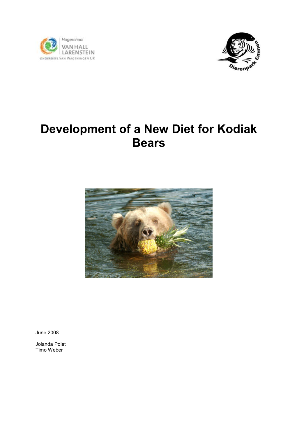 Development of a New Diet for Kodiak Bears