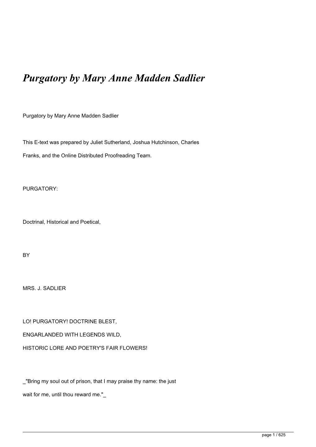 <H1>Purgatory by Mary Anne Madden Sadlier</H1>