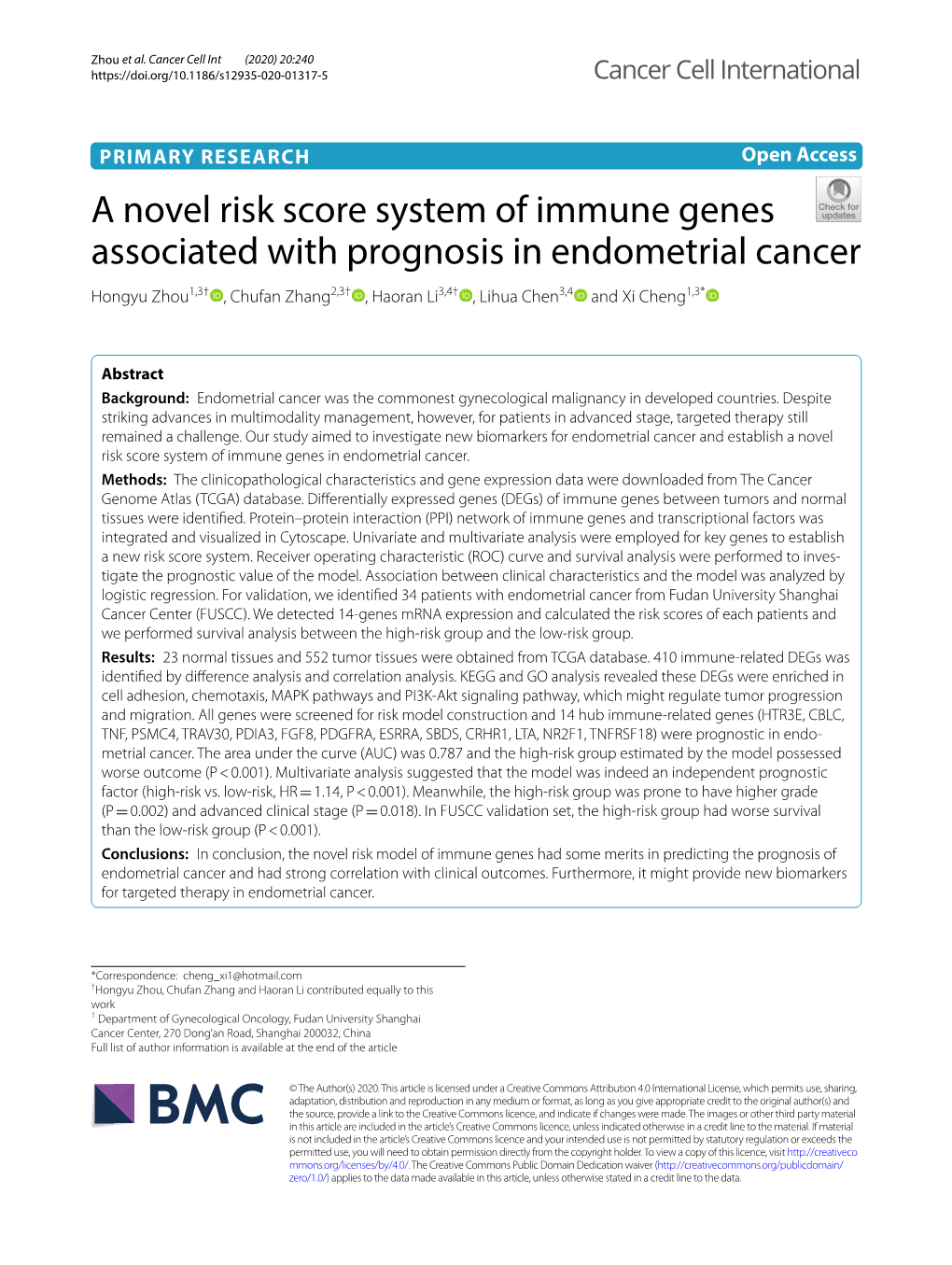 A Novel Risk Score System of Immune Genes Associated with Prognosis In
