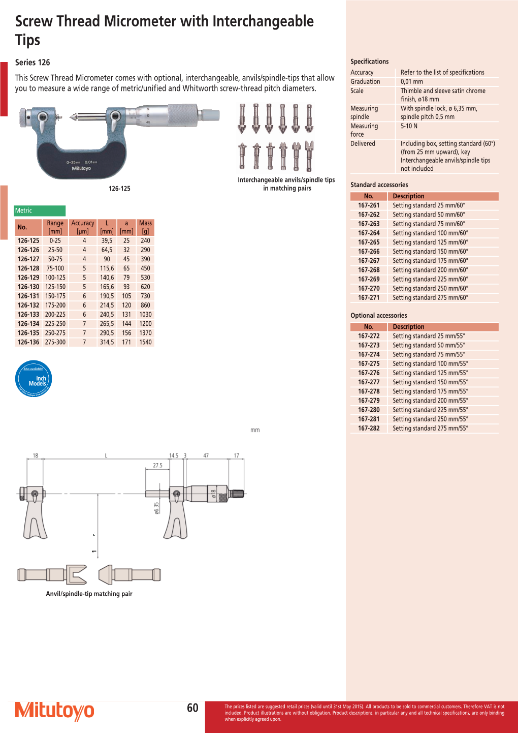 Screw Thread Micrometer with Interchangeable Tips