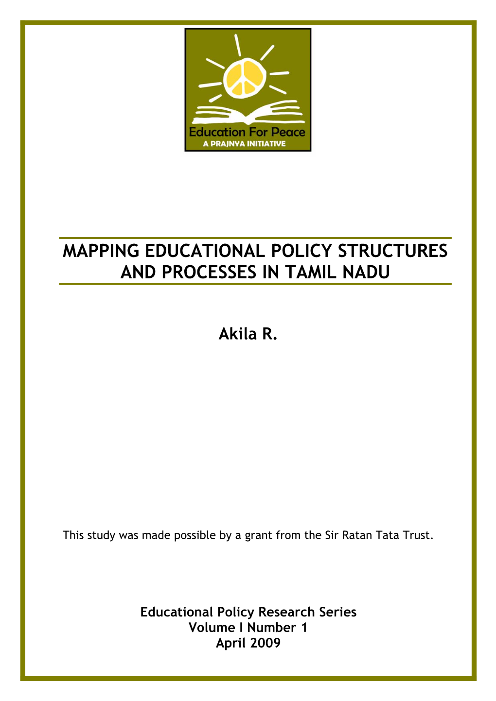 Mapping Educational Policy Structures and Processes in Tamil Nadu