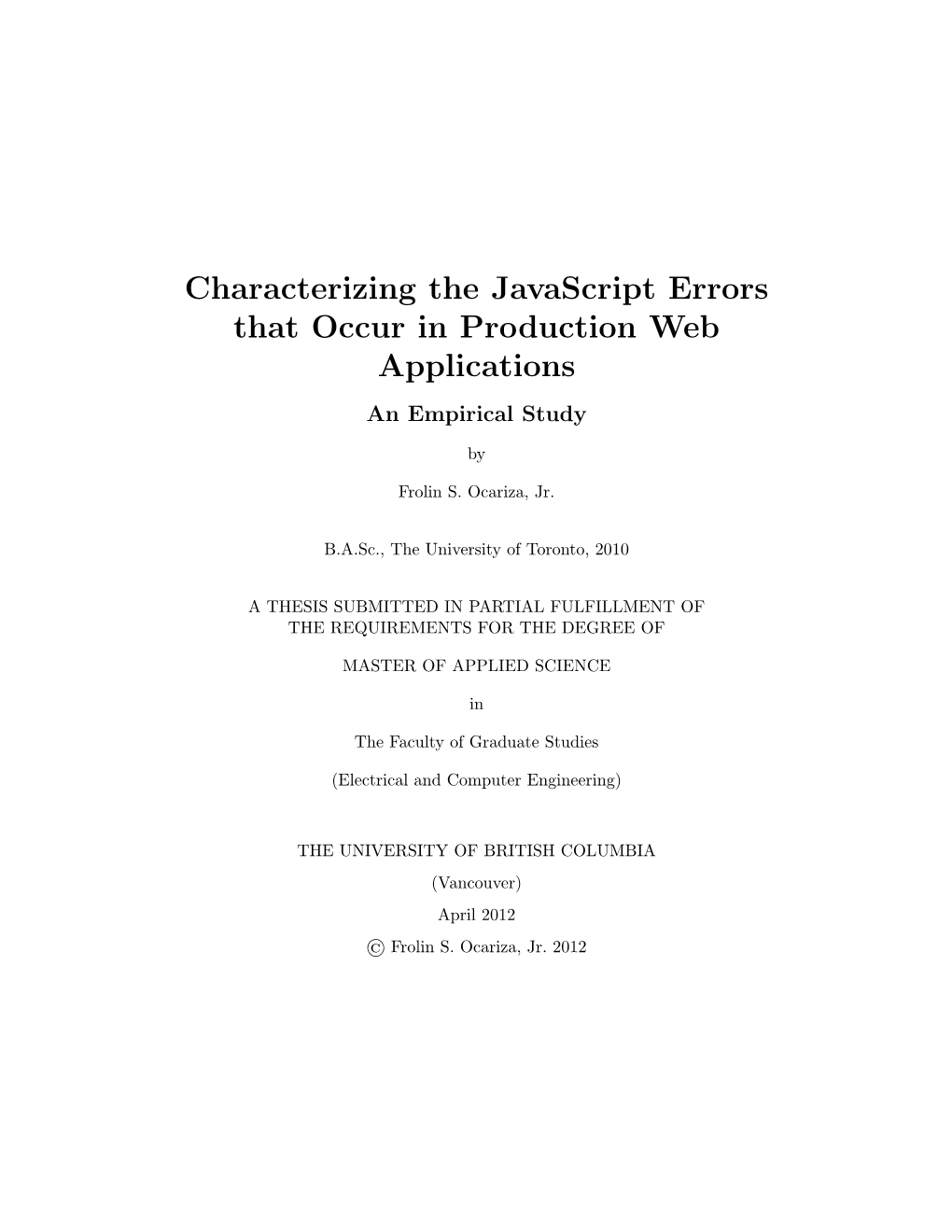 Characterizing the Javascript Errors That Occur in Production Web Applications an Empirical Study