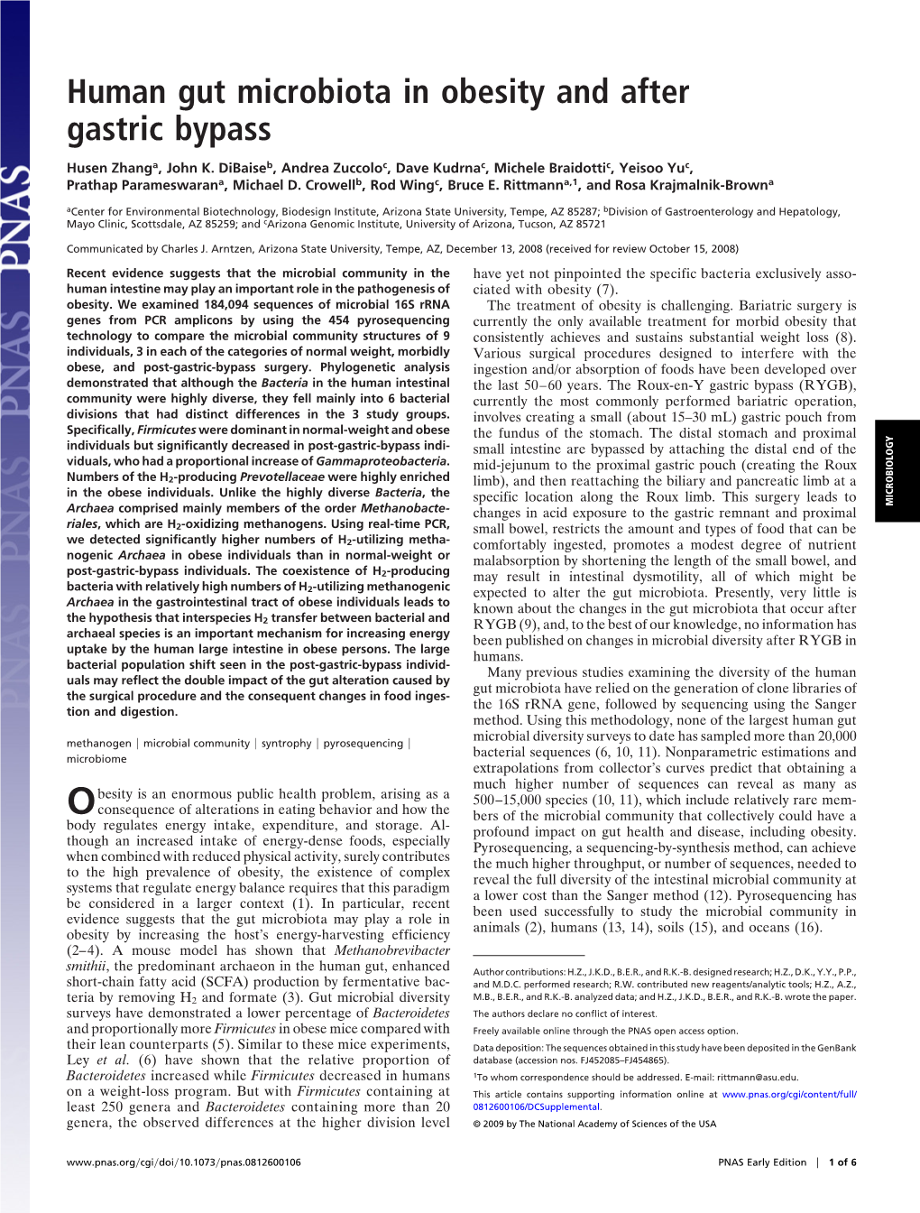 Human Gut Microbiota in Obesity and After Gastric Bypass